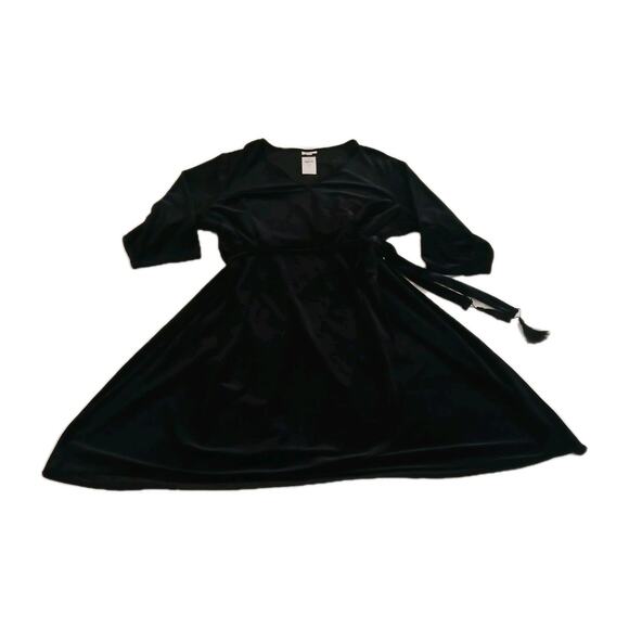 J. Jill Women’s 4X Velvet Wrap Dress Black Midi Tassel Tie Waist - Picture 1 of 16